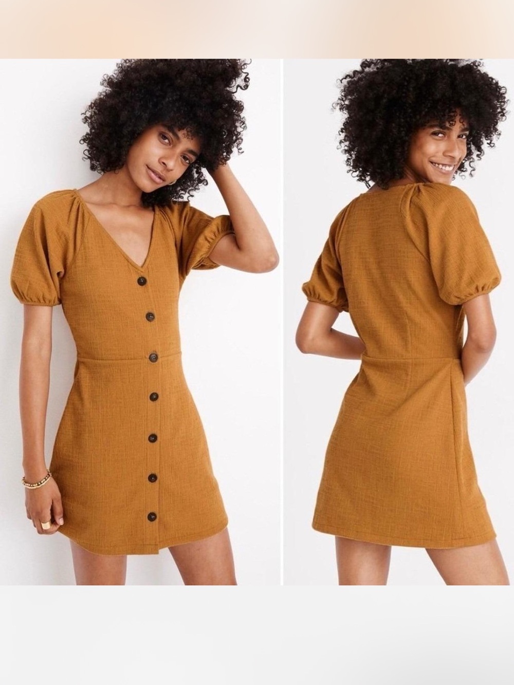 Madewell Mustard Yellow Button Down Short Sleeve Mini Dress Size S